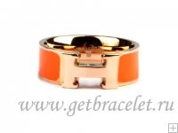 Hermes Enamel Clic H Ring in 18kt Pink Gold with Orange